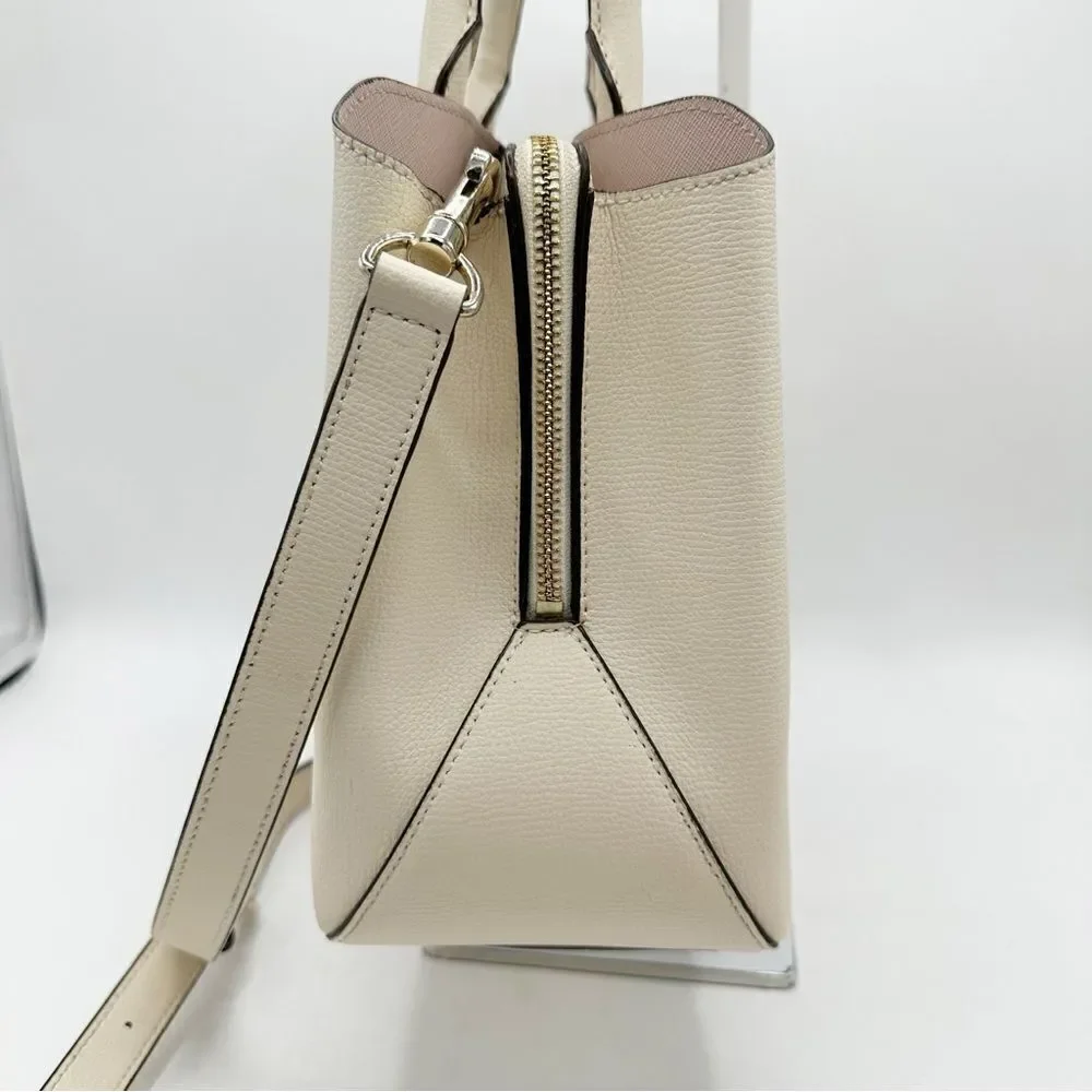 DKNY Sullivan Leather‎ Convertible Satchel Ivory/Gold Bag Purse Spring Summer
